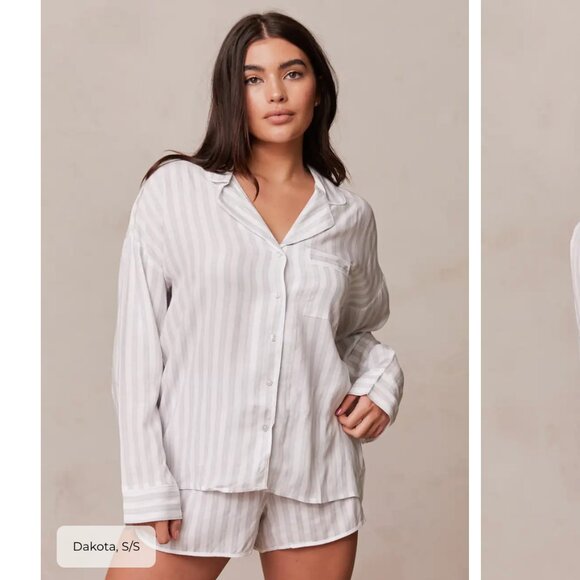 *Lounge Pinstripe Pajama Shirt Frost - Picture 1 of 10